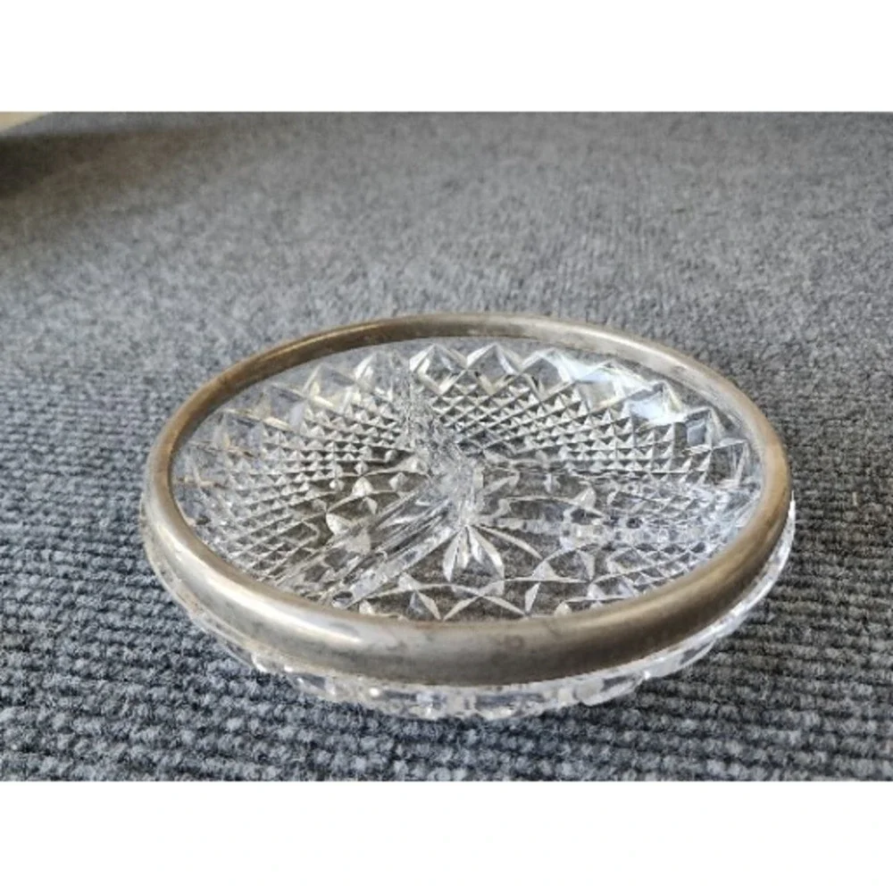Vintage Crystal Cut Glass Silver Plated Rim 8